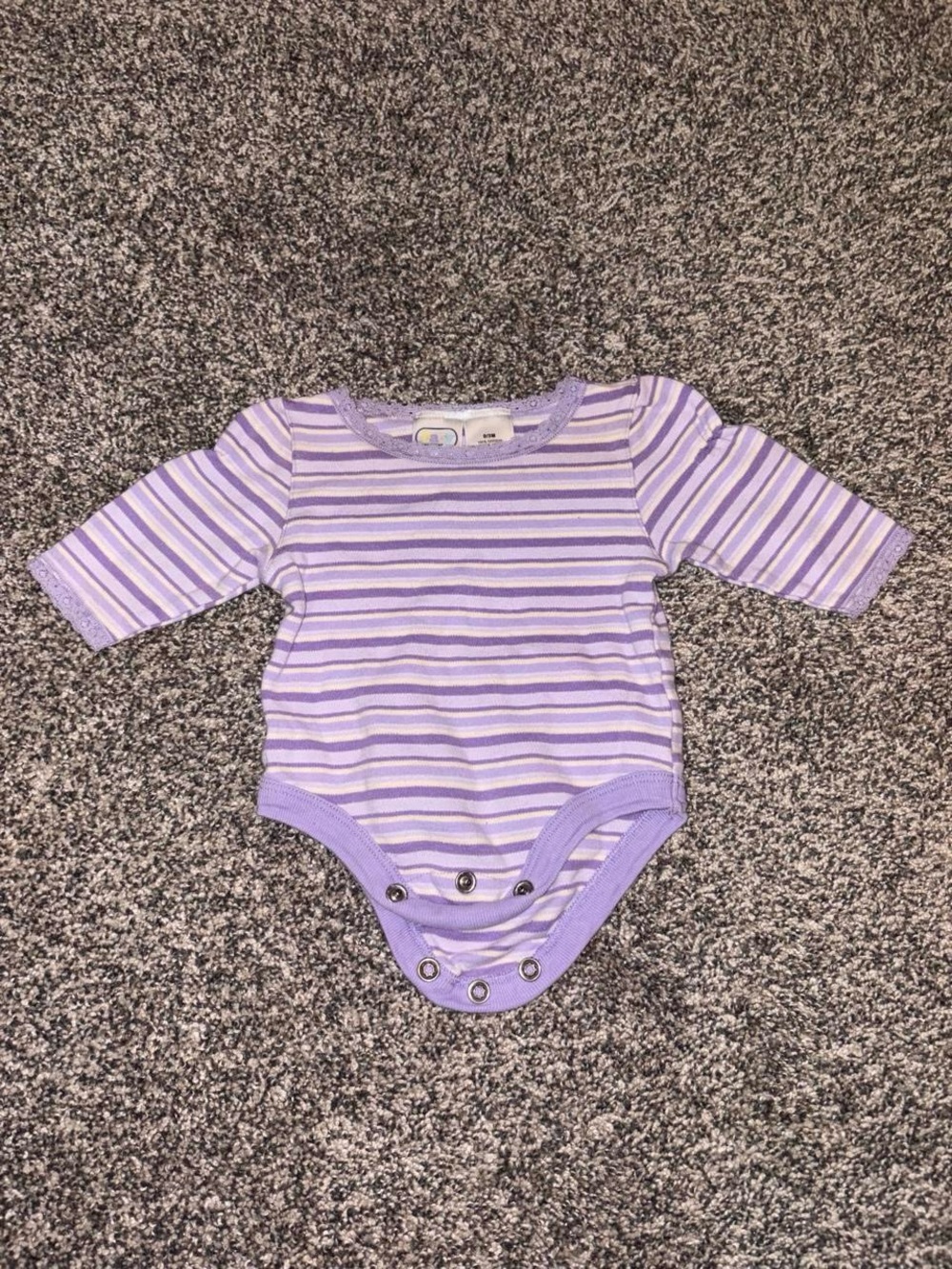 Vintage Y2K Purple and white striped baby bodysuit with lace